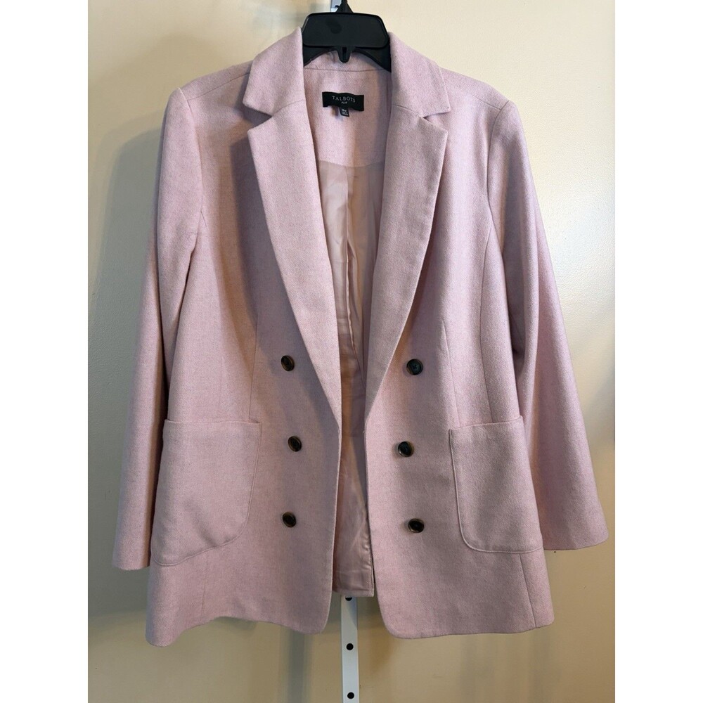 Talbots Plus 16W Light Pink Blazer Wool Blend Lined Faux Pockets Preppy Career